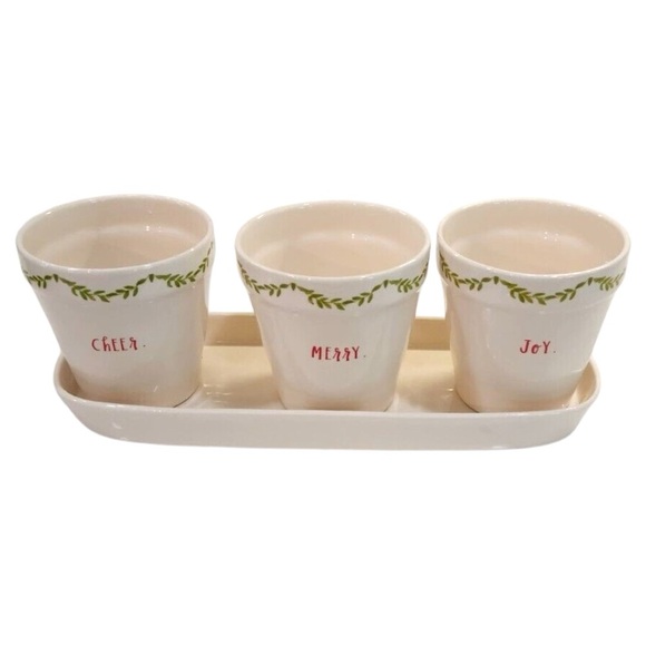 RARE VTG Rae Dunn Merry Joy Cheer Planter Trio Set Christmas Holiday Set - Picture 6 of 8
